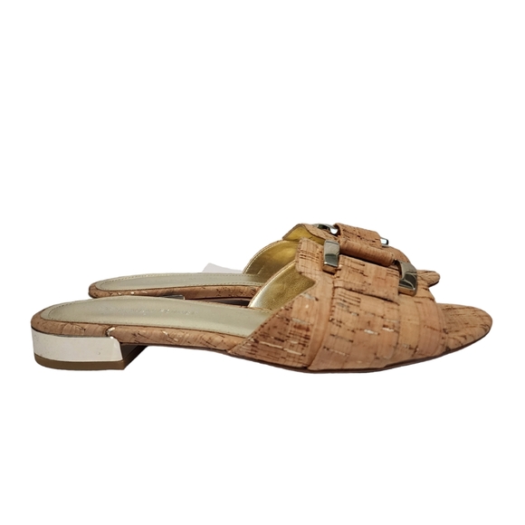 EUC Donald Pliner Falta Cork Leather Buckle Slides Sandals - Picture 5 of 10